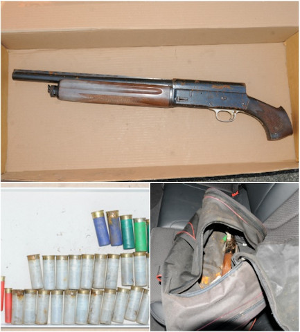 Evidence: ammunication, the sawn-off shotgun and the black holdall