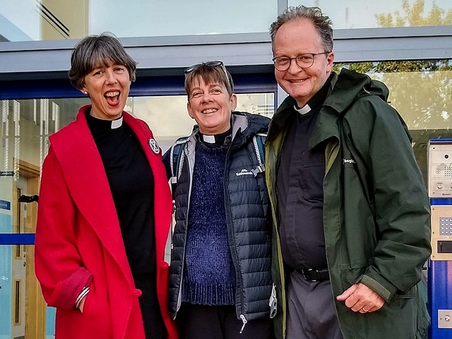Rochdale's rebel reverend: Mark Coleman with fellow clergy, Revd Helen from the Diocese of Southwark and Revd Hilary from the Diocese of Salisbury