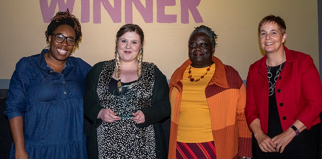 Community psychiatric nurse Katie Tomlinson (second left) receives her award, pictured with Chizzy Akudolu, Evelyn Asante-Mensah OBE and Claire Molloy