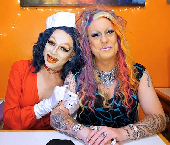 Stuart Crowther and Paul Burgess are drag duo The Vegan Queens, Creeping Miasma and Gemini