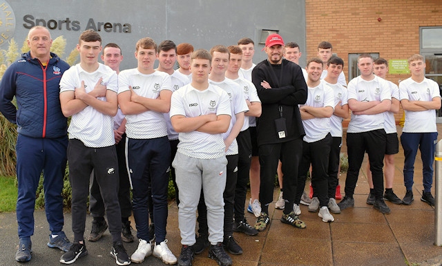 Sonny Bill Williams with students from Hopwood Hall College's Rugby Academy