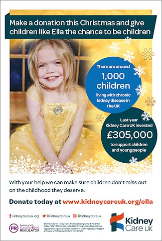 Ella Chadwick is the face of the Kidney Care UK Christmas fundraising appeal