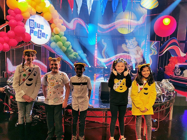 Pupils from Little Heaton C of E Primary School, Middleton, on the set of Blue Peter 
