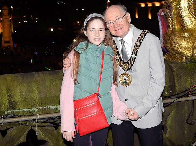 Mayor Billy Sheerin with his granddaughter Eleanor at Rochdale Christmas Lights Switch On