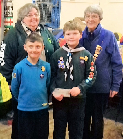 Lion President Irene Sagar, 3rd/4th Ravenscroft Scout Group Leader Gail Walthal and cubs Charlie Beeley and Bradley Charlesworth