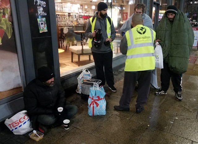 Teams from the Rochdale branch of the One Nation charity distributed winter packs to the homeless and needy 
