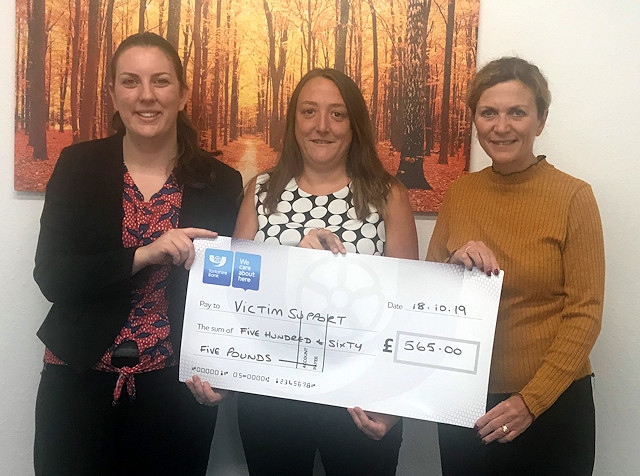 Makin Dixon’s Zoe Butt handed the cheque to Janis Williams and Donna Beaumont, both from Victim Support