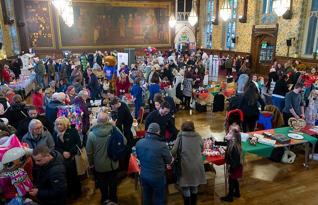 The Christmas market opens at 1pm, with 30 stalls in the magnificent setting of the Great Hall