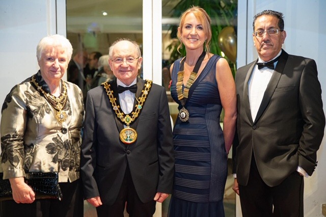 Zoe Clough (second right) at the 2019 Rochdale Law Association dinner with the Mayor and Mayoress Billy and Lynn Sheerin and Nazir Afzal OBE (far right)