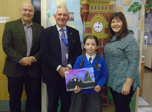 Councillors John Taylor, Ashley Dearney and Rina Paolucci with Imogen and her winning design