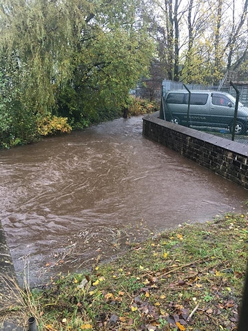 The river looking high near Todmorden Road, Littleborough