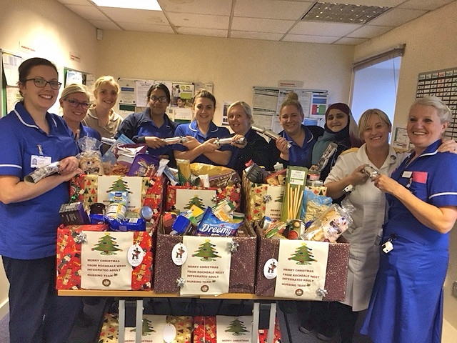 The integrated adult nursing team for Rochdale West with some of their donations