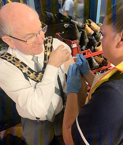 Mayor Billy Sheerin receiving his flu jab last year at Rochdale Infirmary