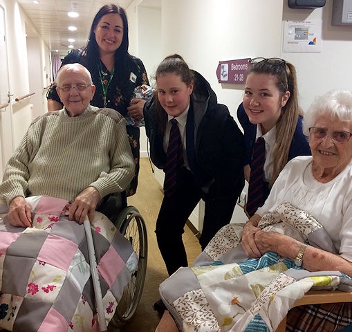 Whitworth students present blankets to the residents of Barley View Care Home