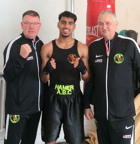 Monir Miah from Hamer Boxing Club with his coaches