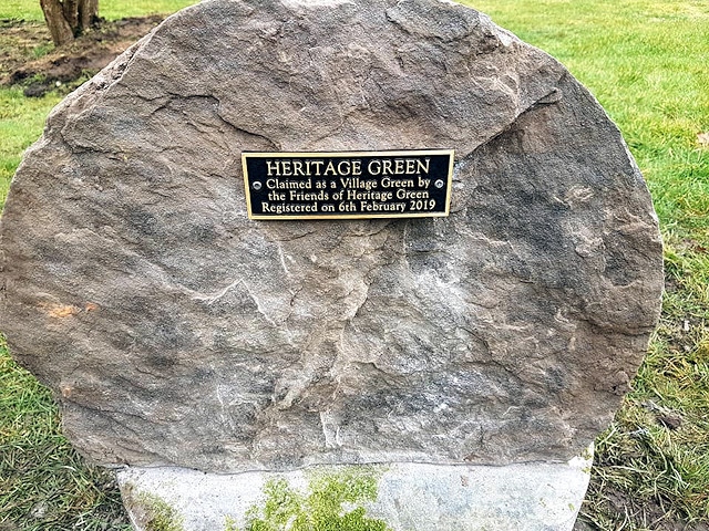 The new marker stone on Heritage Green