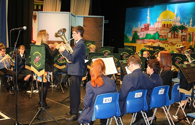 Last year’s concert at Whitworth Community High School involving the school band and 2nd Rossendale Scout Group Band when Josh Dunning performed a solo