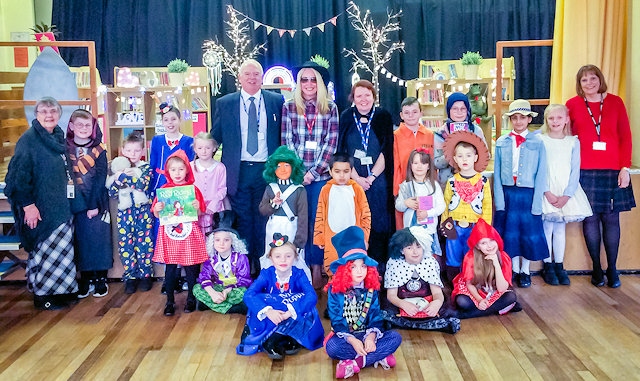 Councillor Ray Dutton and his daughter Sarah at St Margaret’s where pupils and staff dressed in character World Book Day
