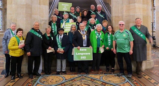 Everyone gathered on Town Hall stairs for St Patrick's Day
