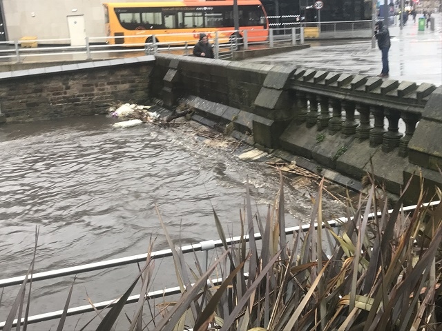 River Roch in Rochdale town centre flooded