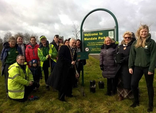 Trees planted in Mandale Park by Mayor Mohammed Zaman, Viv Carter, Deputy Lieutenant, and service users from Rochdale Connections Trust