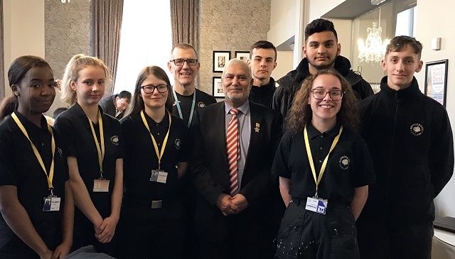 Uniformed Public Services students with Mayor Mohammed Zaman at the The Veterans Breakfast Club 