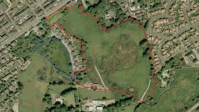 Site (bordered in red) off New Road in Littleborough, taken from Russell Homes  MPSL design and access statement via Rochdale Council website