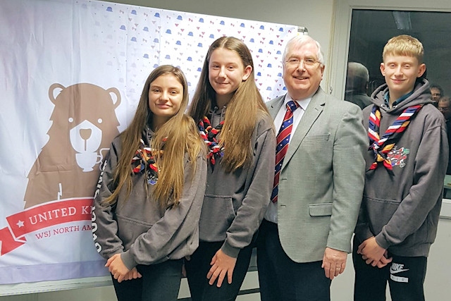 Steve Clark from East Lancashire Freemasons with Explorer Scouts Emily, Reann and Jack