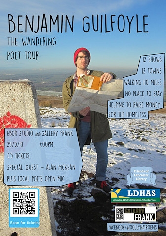 Benjamin Guilfoyle, the Woolly Hat Poet, is coming to Littleborough on 29 May on his 125-mile charity hike 