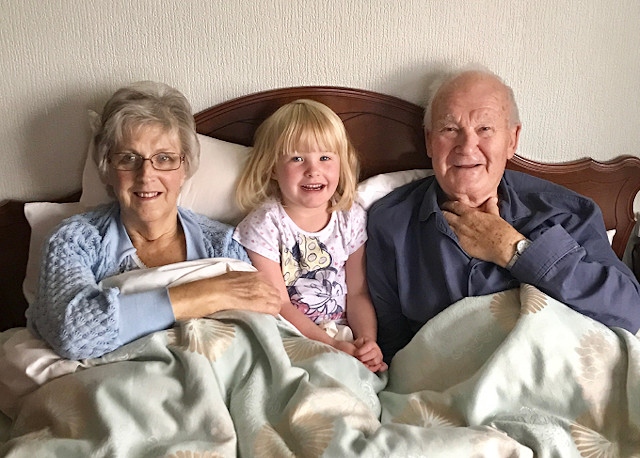 Ella Lockwood with her great nanny Carol and great grandpa Peter