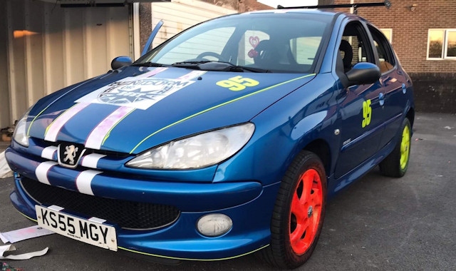 The Peugeot 206 for the 'Benidorm or Bust' car rally