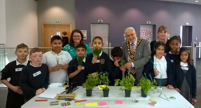 Mayor Mohammed Zaman attended the Dippy Project with school children at Number One Riverside on Tuesday 30 April