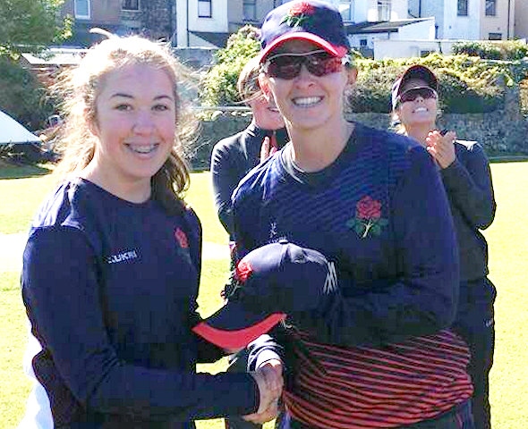 Olivia Thomas with Kate Cross, hoping to make an appearance for Lancashire