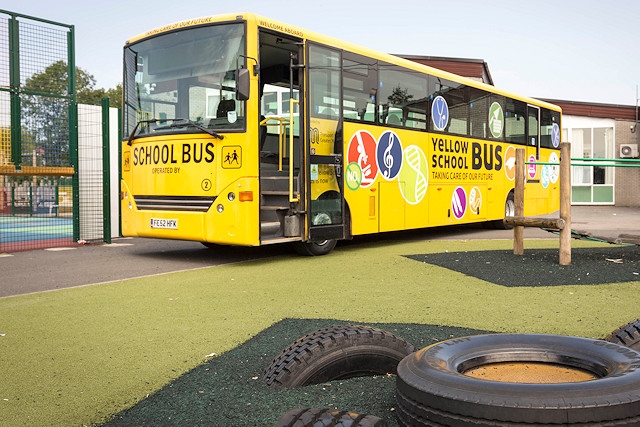 A yellow school bus