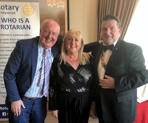 Jimmy Cricket and Debbie Goldrick with Mike Goldrick, President of the Rotary Club of Heywood
