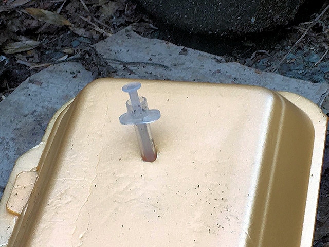 A syringe was discovered near St Edward's Primary School in a polystyrene fast food container