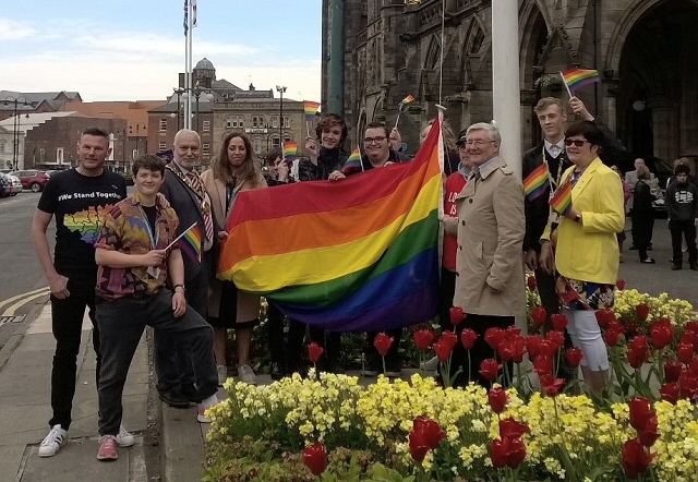 Mayor Mohammed Zaman raised the rainbow flag for International Day against Homophobia