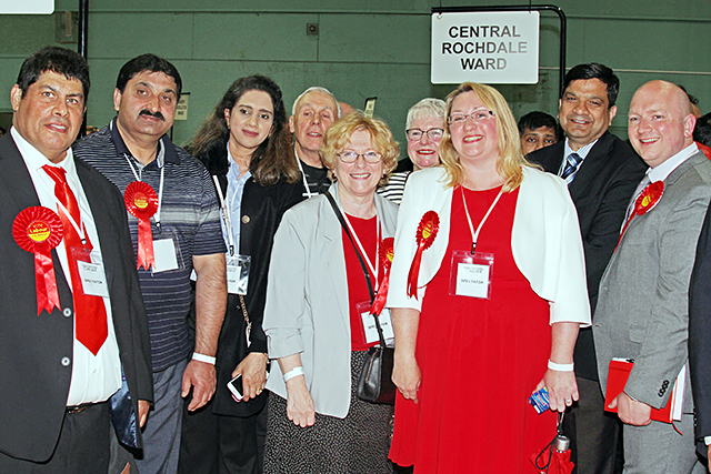 New councillor Rachel Massey (third right) with her supporters