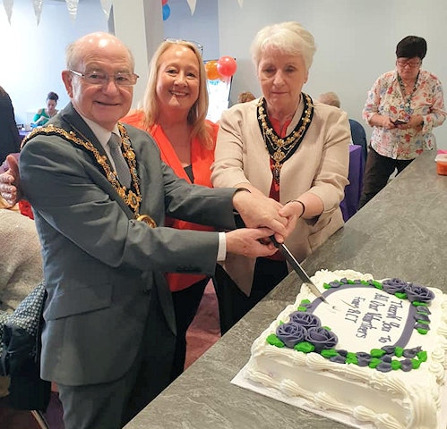 Mayor Billy Sheerin and Mayoress Lynn Sheerin with Bev Place, Rochdale Connections Trust