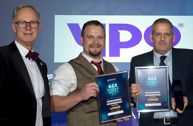 The 2018 outstanding achievement award was won by gardeners Jamie White and Mark Bourne, pictured with Steve Rumbelow, Chief Executive of Rochdale Borough Council. Residents can nominate council individuals or teams for the 2019 Ace Awards.