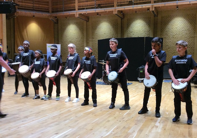Meanwood Drummers, from Meanwood Primary School perform in the Music for Youth Festival