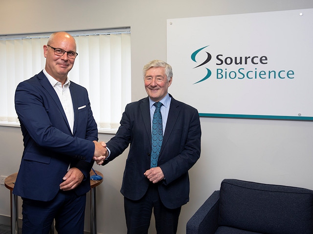 Source BioScience (SBS) commercial director Russell Wheatcroft (left) welcomed Rochdale MP Tony Lloyd (right) to the Kingsway facility 