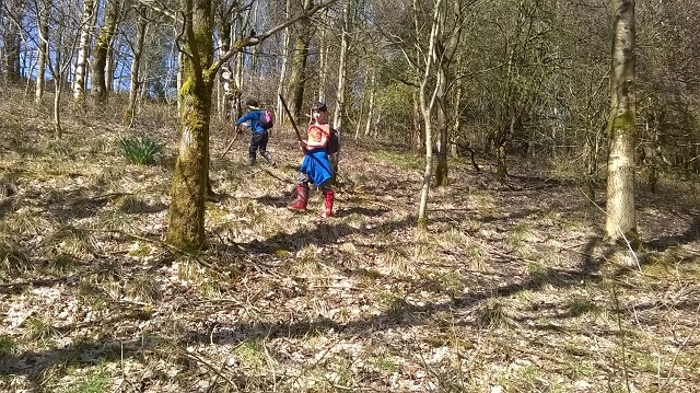 Children explore the woods at Hollingworth Lake Country Park 