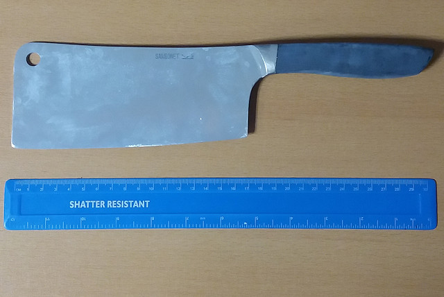 The meat cleaver, shown against a 30cm ruler