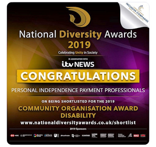 Personal Independence Payment Professionals shortlisted for the Community Organisation Award for Disability at the National Diversity Awards 2019