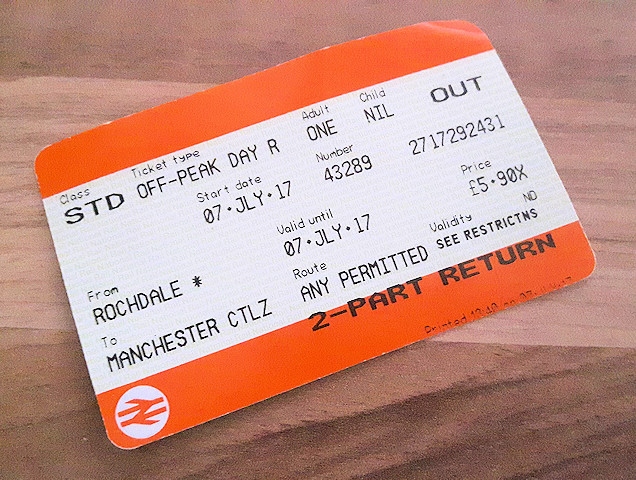 A train ticket between Rochdale and Manchester