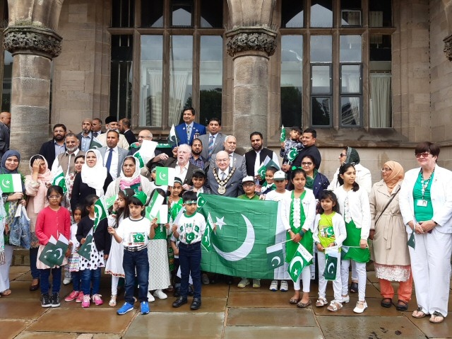 Mayor Billy Sheerin hoisted the Pakistan flag at Rochdale Town Hall for the 73rd Pakistan Independence Day