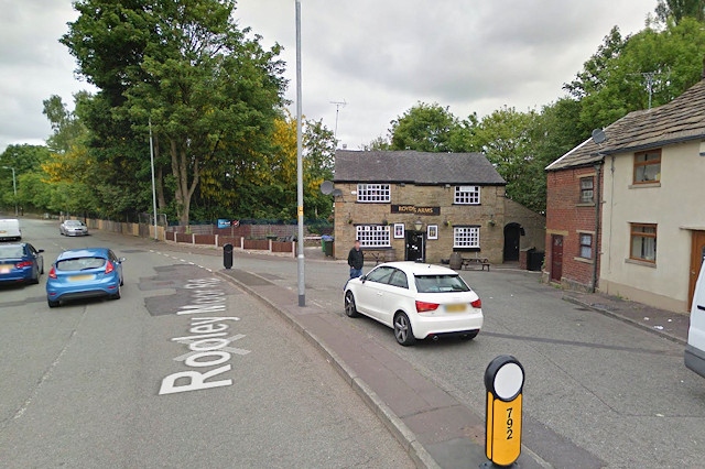 The taxi driver stopped outside the Royds Arms pub on Rooley Moor Road (pictured) to drop off the four suspects