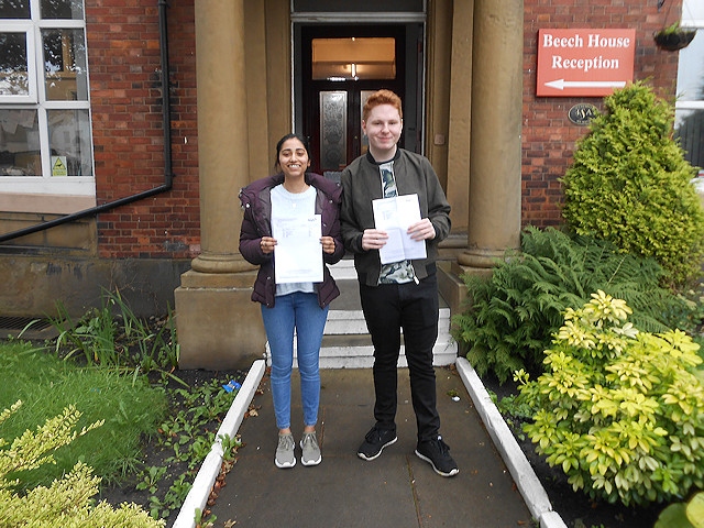 Beech House School students Hiba Javed and Nicholas Dodd on GCSE results day 2019