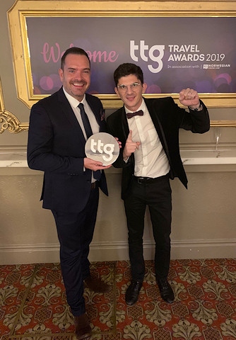 Seb Thompson and Nico Spyrou from Manchester Airport with the award